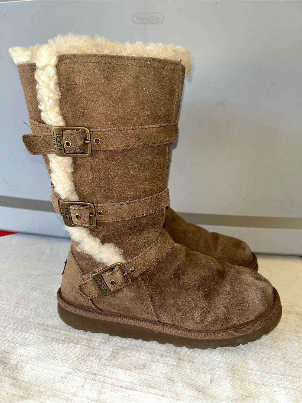 UGG Chestnut Brown Shearling-Lined Buckle Winter Boots